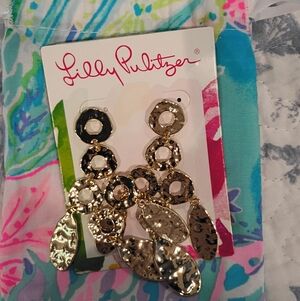 Lilly Pulitzer Gold Metallic Sunset Safari Chandelier Earrings New
